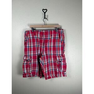 Urban Pipeline Cargo Shorts Mens Size 36 Red Plaid Lightweight Cotton Preppy Y2K